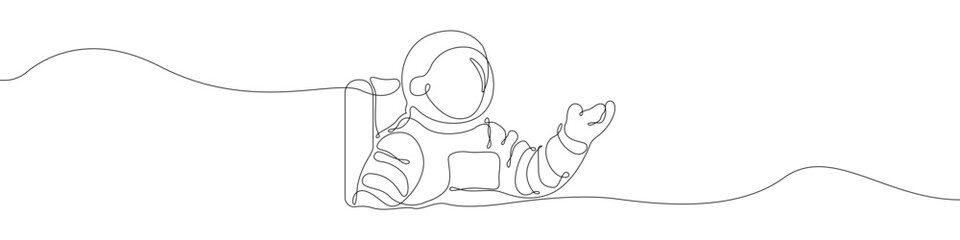 Astronaut icon line continuous drawing vector. One line Cosmonaut icon vector background. Spaceman icon. Continuous outline of a Man in a spacesuit icon.