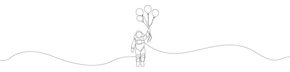 Astronaut icon line continuous drawing vector. One line Cosmonaut icon vector background. Spaceman icon. Continuous outline of a Man in a spacesuit icon.