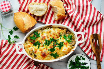 Baked Julienne with Chicken and Mushrooms.top veiw