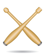 para sports club throw, for athlete with a physical disability, 2 wooden clubs crossed, track and field, isolated on a white background