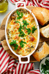 Baked Julienne with Chicken and Mushrooms.top veiw