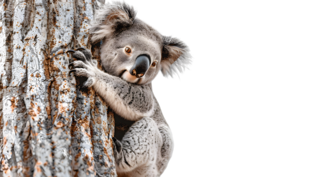 Koala clinging to tree trunk wildlife photography