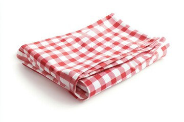 Folded Red and White Gingham Napkin on White Background Studio Shot