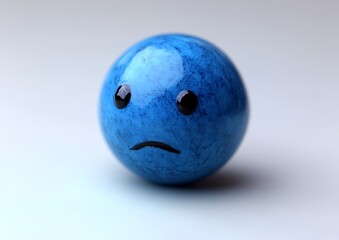 A Sad Blue Spherical Object With Two Black Eyes and Mouth