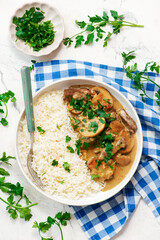 Beef Stroganoff with rice..Traditional Russian dish