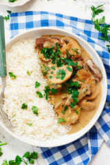 Beef Stroganoff with rice..Traditional Russian dish