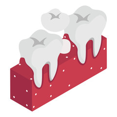 Traditional dental bridge isometric concept,  Fixed-Moveable teeth restoration vector icon design, Dentures symbol,Oral Healthcare sign, Dental instrument illustration