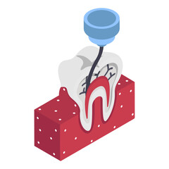 Endodontic therapy isometric concept, Root canal treatment vector icon design, Dentures symbol,Oral Healthcare sign, Dental instrument illustration