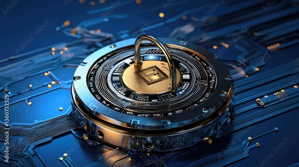 Poster digital security visualization with data streams and futuristic blue cyber network design.