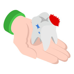 Hand with Sparkling Teeth isometric concept, Dentist office Logo vector icon design, Dentures symbol,Oral Healthcare sign, Dental instrument illustration