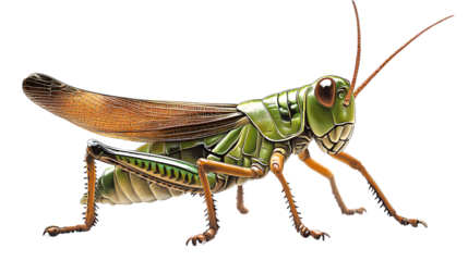 Detailed Illustration of a Green Insect with Long Antennae and Wings Perfect for Educational M