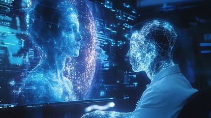 Artificial intelligence ai digital human future technology innovation network connection face hologram