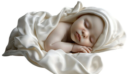 Peaceful Baby Sleeping in Soft Blanket Newborn Resting Comfortably Infant Wrapped in White Fa