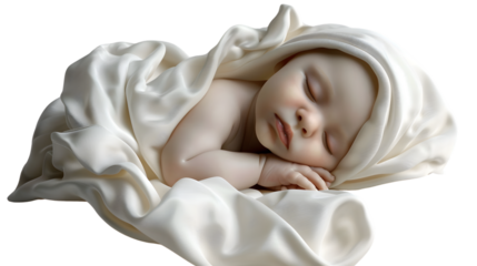 Peaceful Baby Sleeping in Soft Blanket Newborn Resting Comfortably Infant Wrapped in White Fa