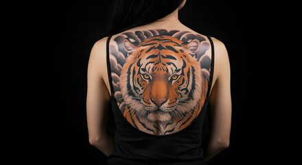 Woman with a tiger tattoo on her back