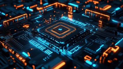 Obraz premium Quantum AI Processor with Glowing Neural Connections