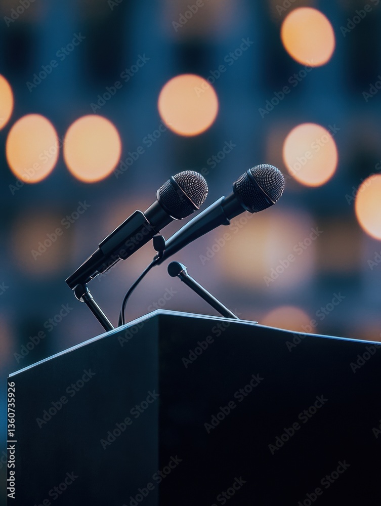 Poster Political podium with microphones creating a powerful atmosphere during an event for effective communication and audience engagement Generative AI