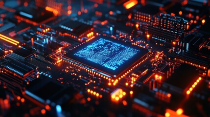 Obraz premium AI-powered Quantum Chip with Holographic Data Projection