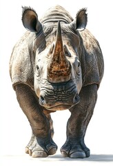 Fototapeta premium A powerful rhinoceros animal is looking directly at the viewer