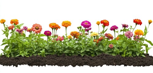 Vibrant flower bed with colorful zinnias