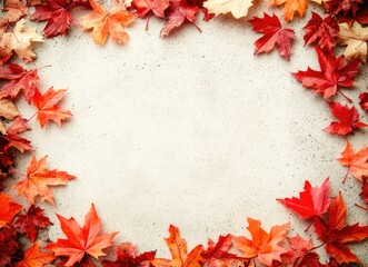 Colorful Fall Maple Leaves Border on Neutral Concrete Surface for Text
