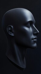 Stylish black mannequin head profile view.