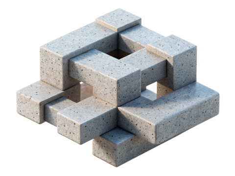 Red concrete cubes form an old brick construction pattern AI Generative