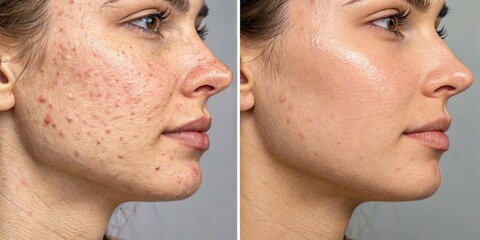 Obraz premium Acne Scars Before and After Microneedling Treatment