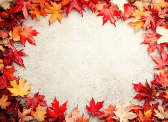 Autumn Leaves Frame on Concrete Surface for Seasonal Greetings and Designs