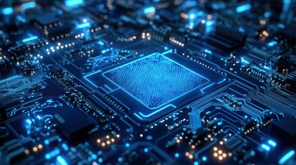 Obraz premium Futuristic AI Chip Analyzing Real-Time Machine Learning