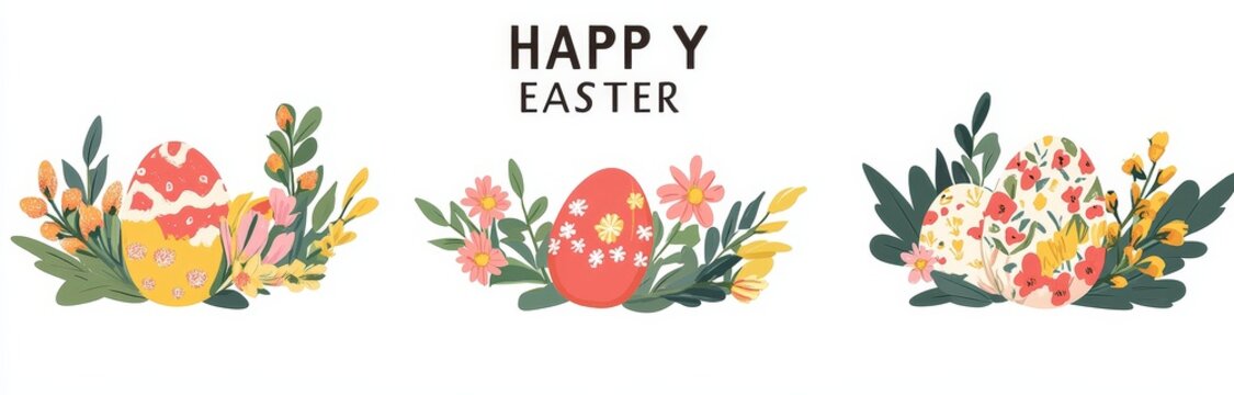 This Happy Easter assortment offers a range of greeting cards, posters, and holiday covers, distinguished by a contemporary design that blends typography with spring-inspired hand-drawn flowers,