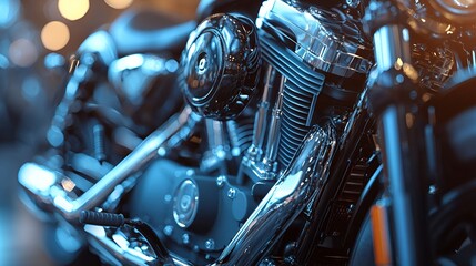 Fototapeta premium Chrome Motorcycle Engine in Display