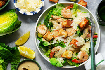 Caesar Salad with Shrimp and Croutons