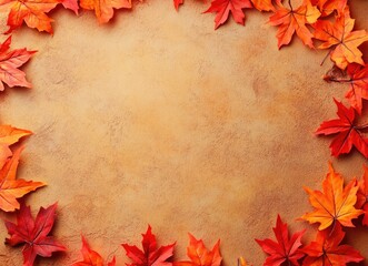Autumnal Frame with Maple Leaves on Textured Brown Background Overhead