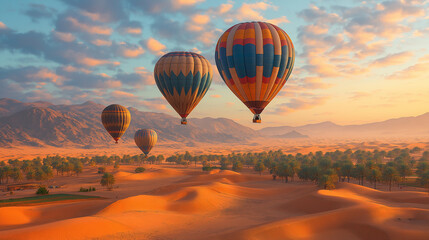 Obraz premium Colorful hot air balloon floating peacefully in a clear blue sky with clouds.