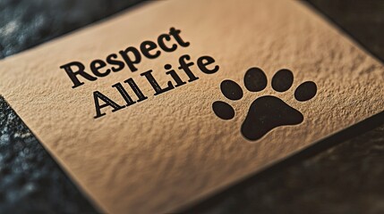 Respect All Life Message with Paw Print on Rustic Background  