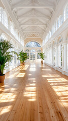 Fototapeta premium Sunlit Conservatory's Wooden Floor, Elegant Interior