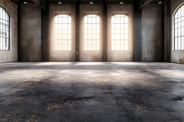 Sunlit Industrial Loft Interior, Empty Space