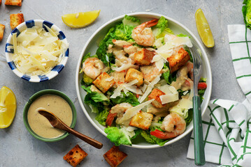 Caesar Salad with Shrimp and Croutons