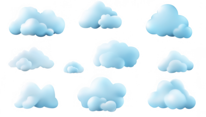 soft fluffy blue clouds in various shapes and sizes ideal for use in graphic design illustrations or digital art projects