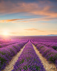 Obraz premium Blooming lavender field at sunset in Valensole. Provence, France