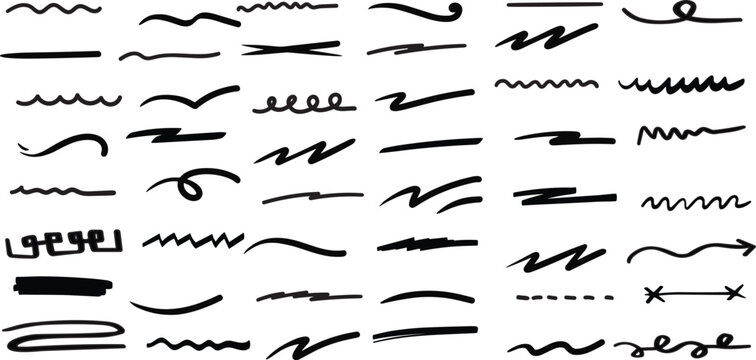 Vector swish swoosh squiggle lines set. Isolated fake signatures. 