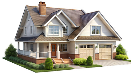 a real estate house isolated on transparent background, PNG file
