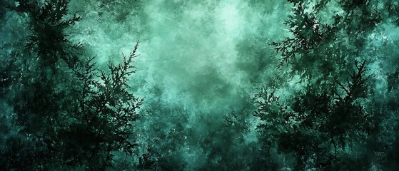 Obraz premium Abstract rendering depicts a dark and misty forest landscape scene