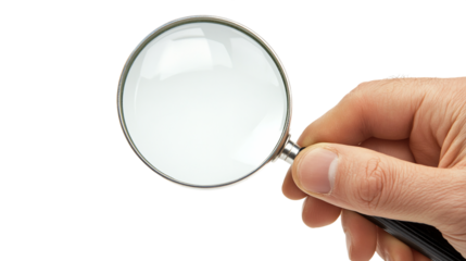 Hand Holding Magnifying Glass on Transparent Background, PNG