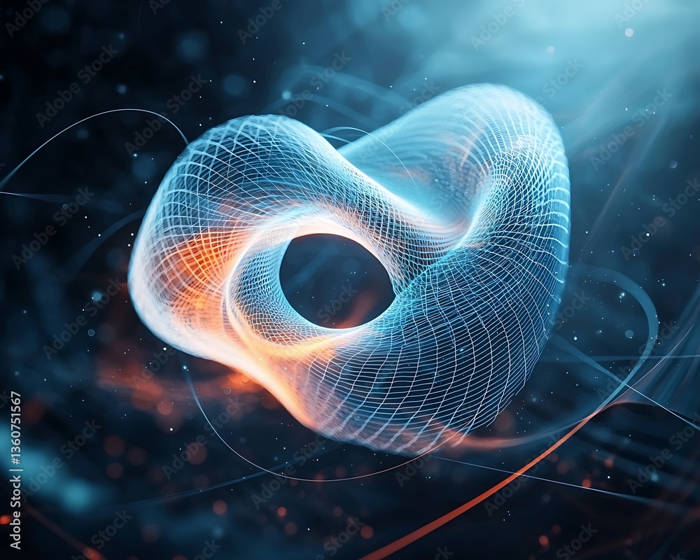 Poster glowing abstract mesh torus digital art