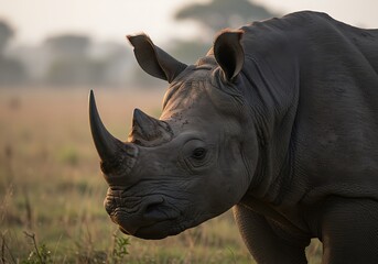 Fototapeta premium A close up photograph of a large rhinoceros in the wild