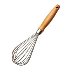 Obraz premium Kitchen metal whisk with wooden handle, on a transparent background