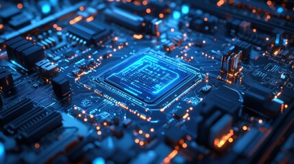 Obraz premium Futuristic AI Chip Analyzing Real-Time Machine Learning
