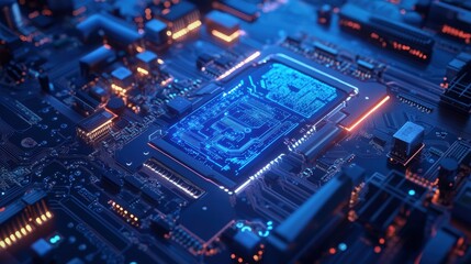 Futuristic AI Chip Analyzing Real-Time Machine Learning